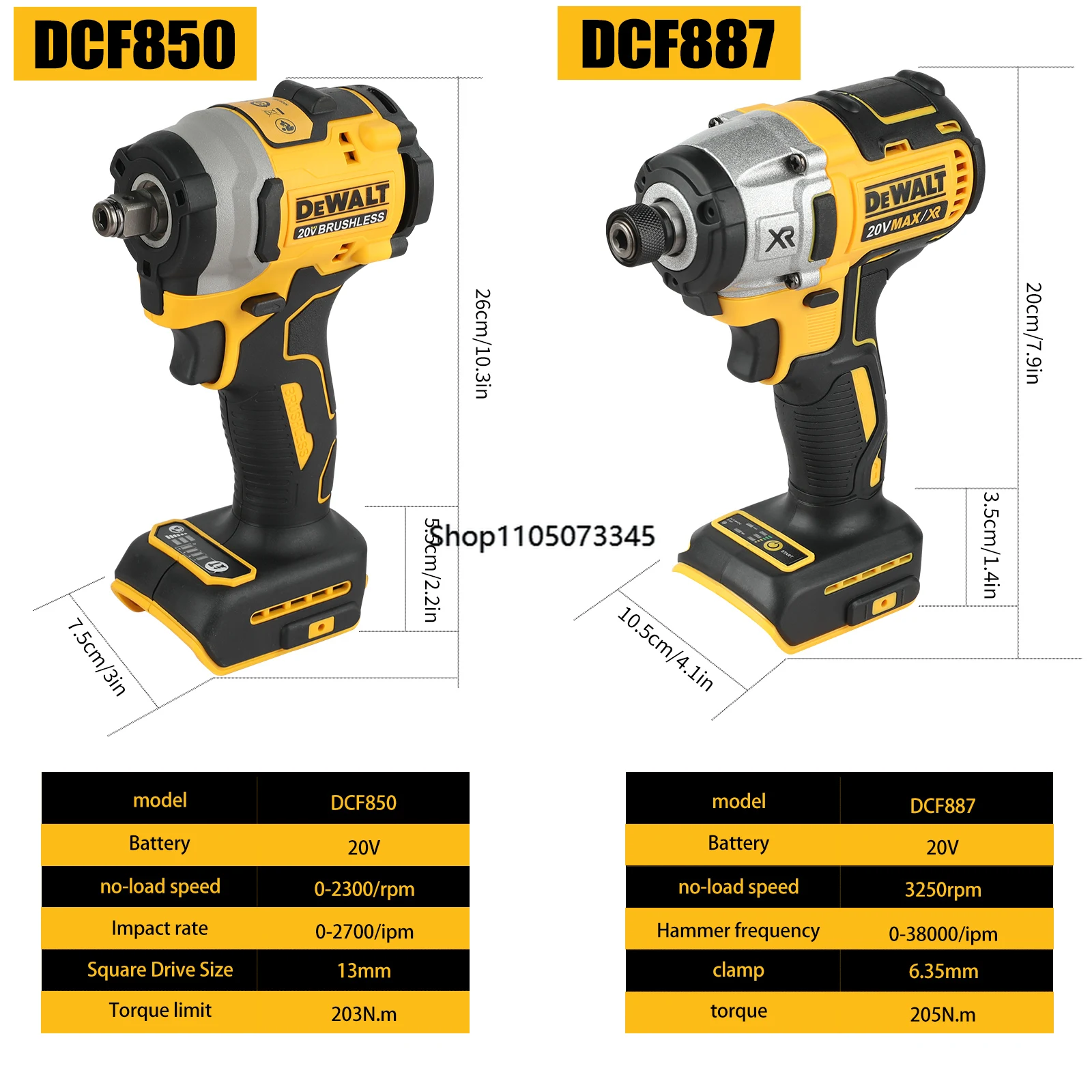 DeWalt DCF850/DCD887 Motor sin escobillas taladro manual eléctrico destornillador de impacto herramienta alimentada por iones de litio