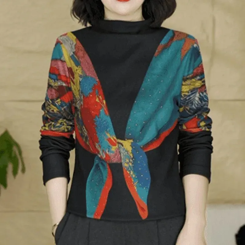 

Осень-зима, новый стиль, подходящая по цвету рубашка с полуводолазкой и принтом для женщин, универсальная утягивающая рубашка с длинными рукавами