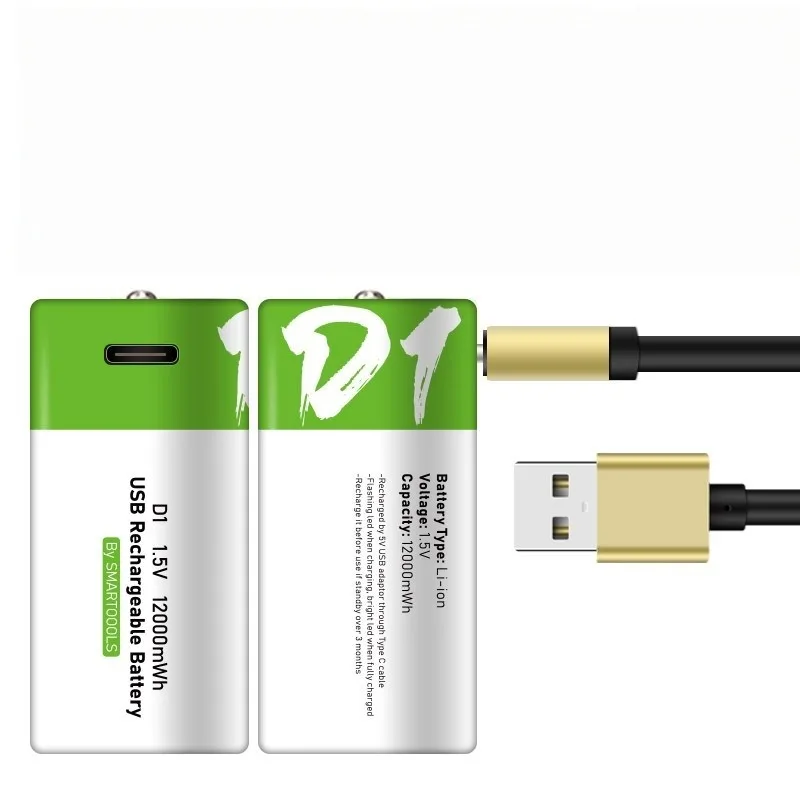 1.5V 12000mWh USB Rechargeable Battery Type‑C Direct‑charge Size D Battery for Household Gas Stoves Water Heaters Grade‑A Cell