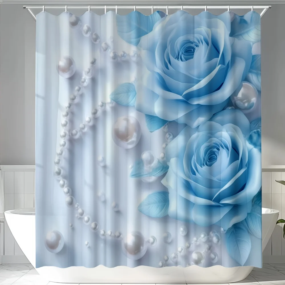 

Занавеска для душа с цветочным узором синей розы, машинная стирка из полиэстера, с крючками, подходит для декора ванной комнаты.