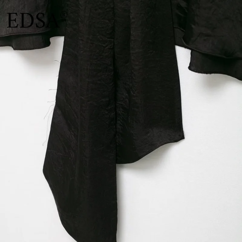 EDSA Women Coffee Scarf Collar Shirt with Bow Long Sleeves for Female Blouse Summer Autumn Tops