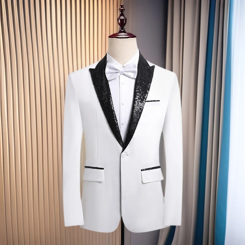 

KIDWHXR пиджак мужской с блестками лоскутный отложной воротник мужской костюм пальто однобортный с длинным рукавом галстук-бабочка тонкая мужская верхняя одежда