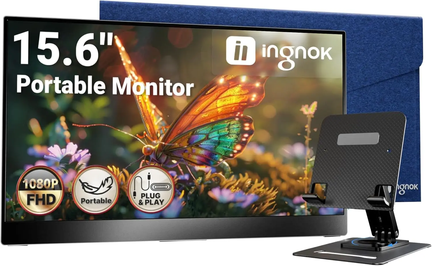 

15,6-дюймовый портативный монитор FHD IPS — ультратонкий внешний экран с USB-C/HDMI для ноутбуков, Mac, ПК, телефонов, PS4, PS5, Switch (восстановленный)