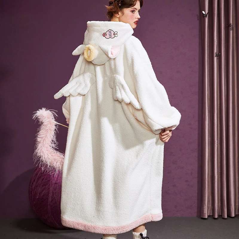 

Kawaii Couple Pajamas Women Winter Warm Sleepwear Thicken Fashion Home All-Match Bathrobe Winter Party Costume Nightclothes