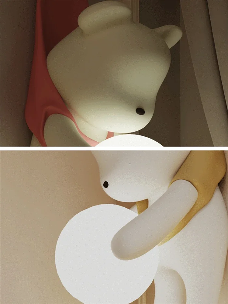 Imagem -05 - Creme Estilo Resina Urso Lâmpadas de Parede Led Nórdico Quarto de Criança Luzes de Parede Decoração Moderna Criativa Lâmpada dos Desenhos Animados