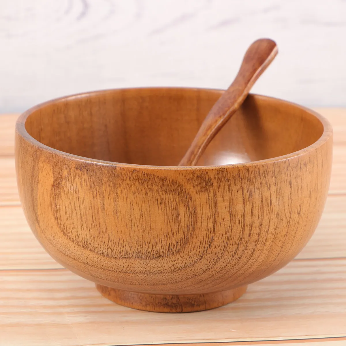

Wooden Rice Bowl 2 Pcs Set Fruit Salad Container Vegetable Serving Bowl Japanese Style Wooden Soup Bowl with Spoon Natural