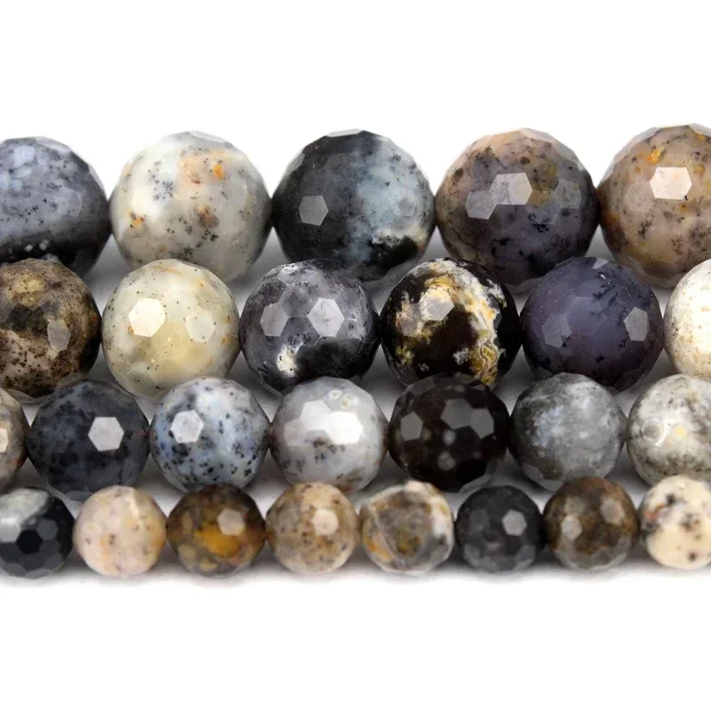 Natural Hard Faceted Dendritic Opal Round Loose Beads Strand 6/8/10/12MM For Jewelry DIY Making Necklace Bracelet