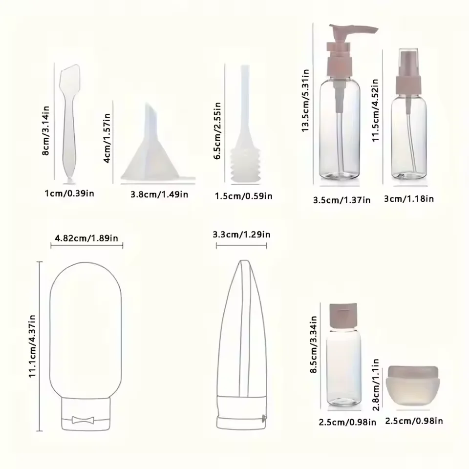 11-teiliges Nachfüllflaschen-Set im nordischen Stil, leere Behälter, tragbare Kosmetikflaschen für Lotion, Toner, Spray, Shampoo, Creme – Detail 5