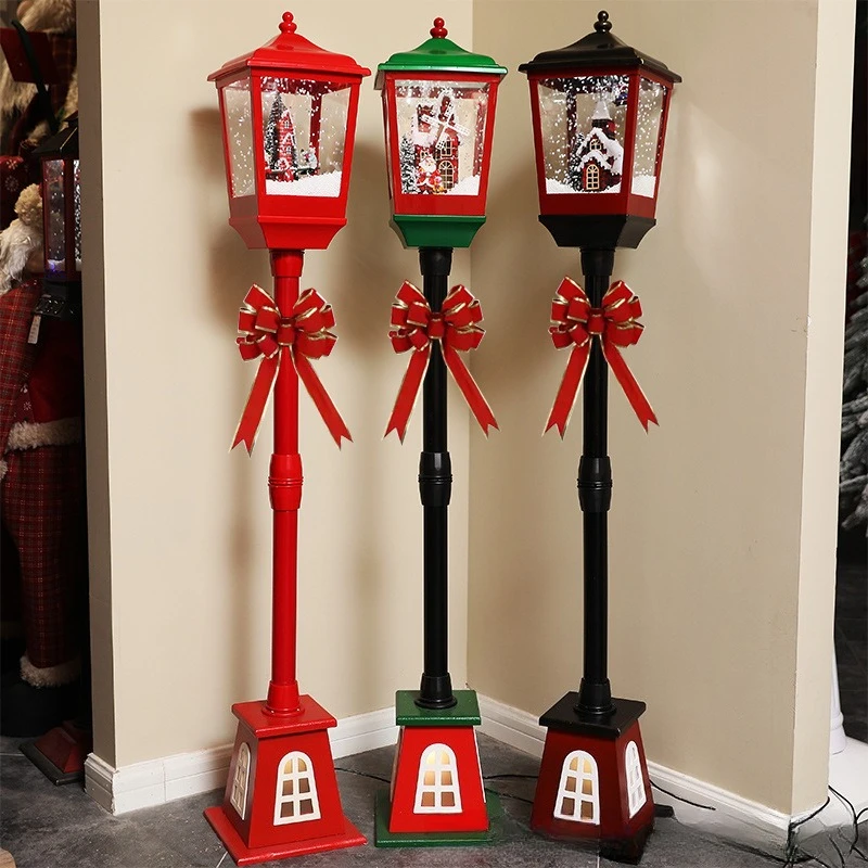 Christmas Music Snow Street Lamp Post Santa Snowman Reindeer Ornaments – Hotel Mall Holiday Decorations
