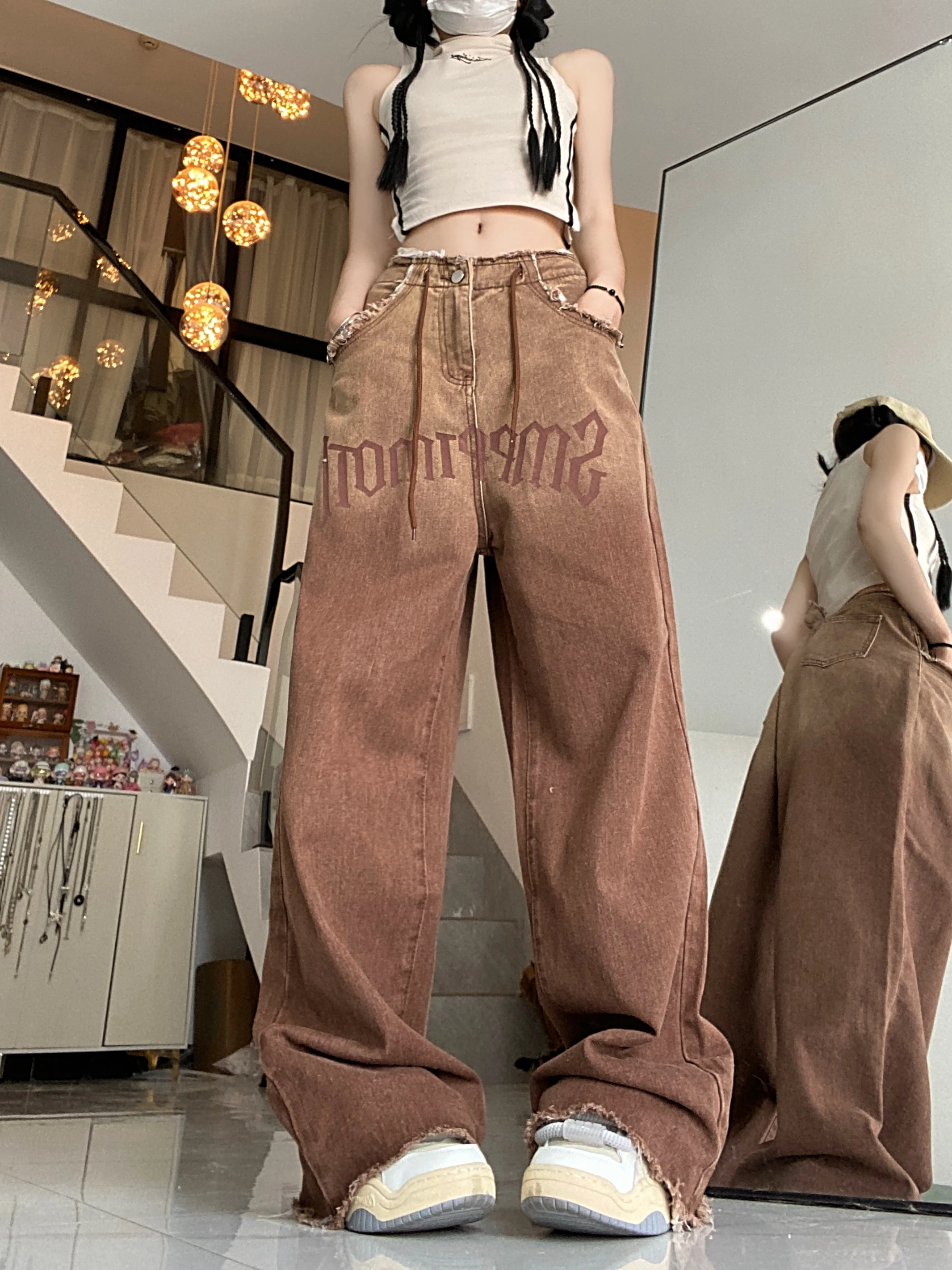 

Повседневные брюки нишевого дизайна для женщин, новый стиль, винтажные джинсы High Street, модный бренд