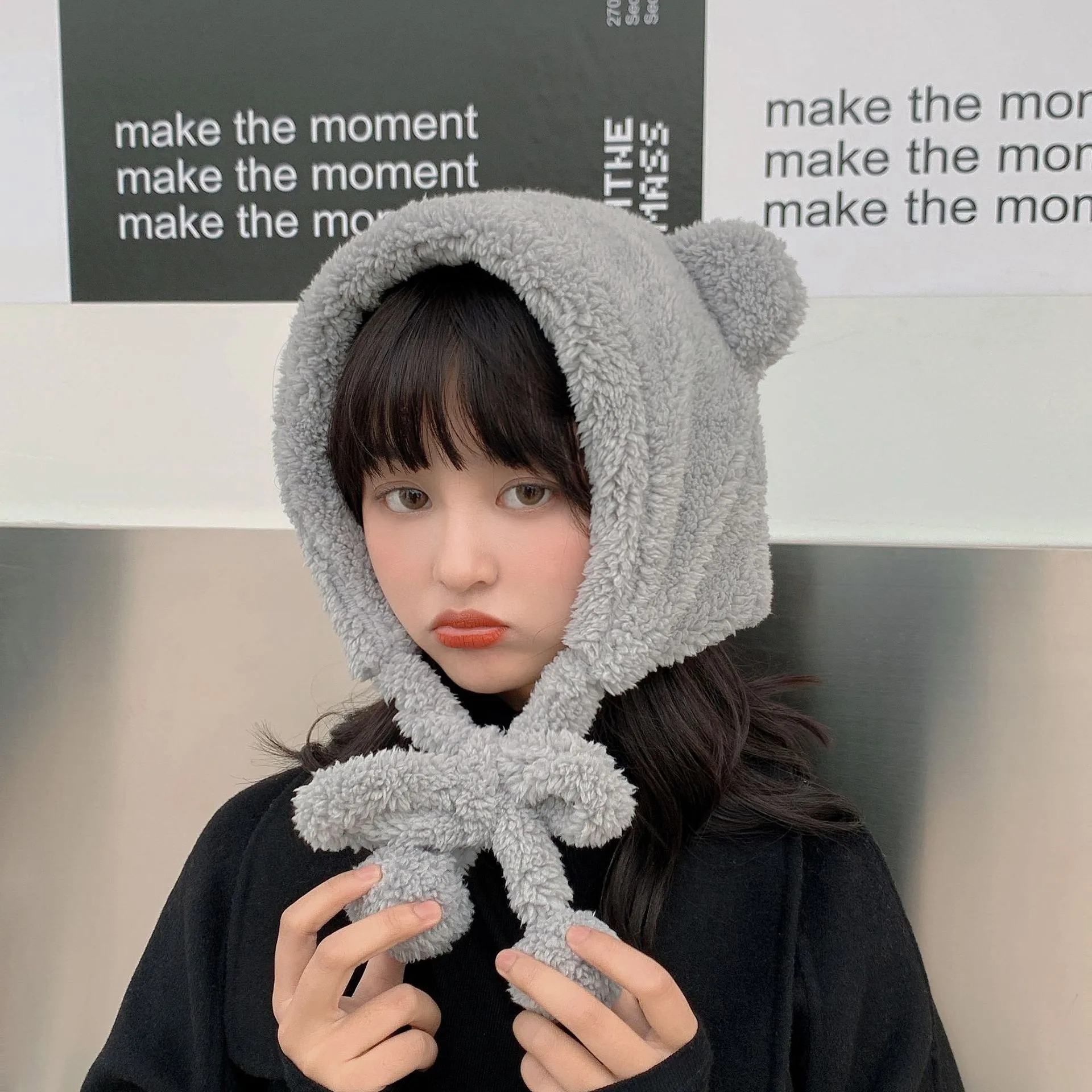 Winter Cute Bear Ear Warm Hat Women Plush Earflap Beanie Kids Girls Windproof Skull Cap Y2K Kpop Hip Hop