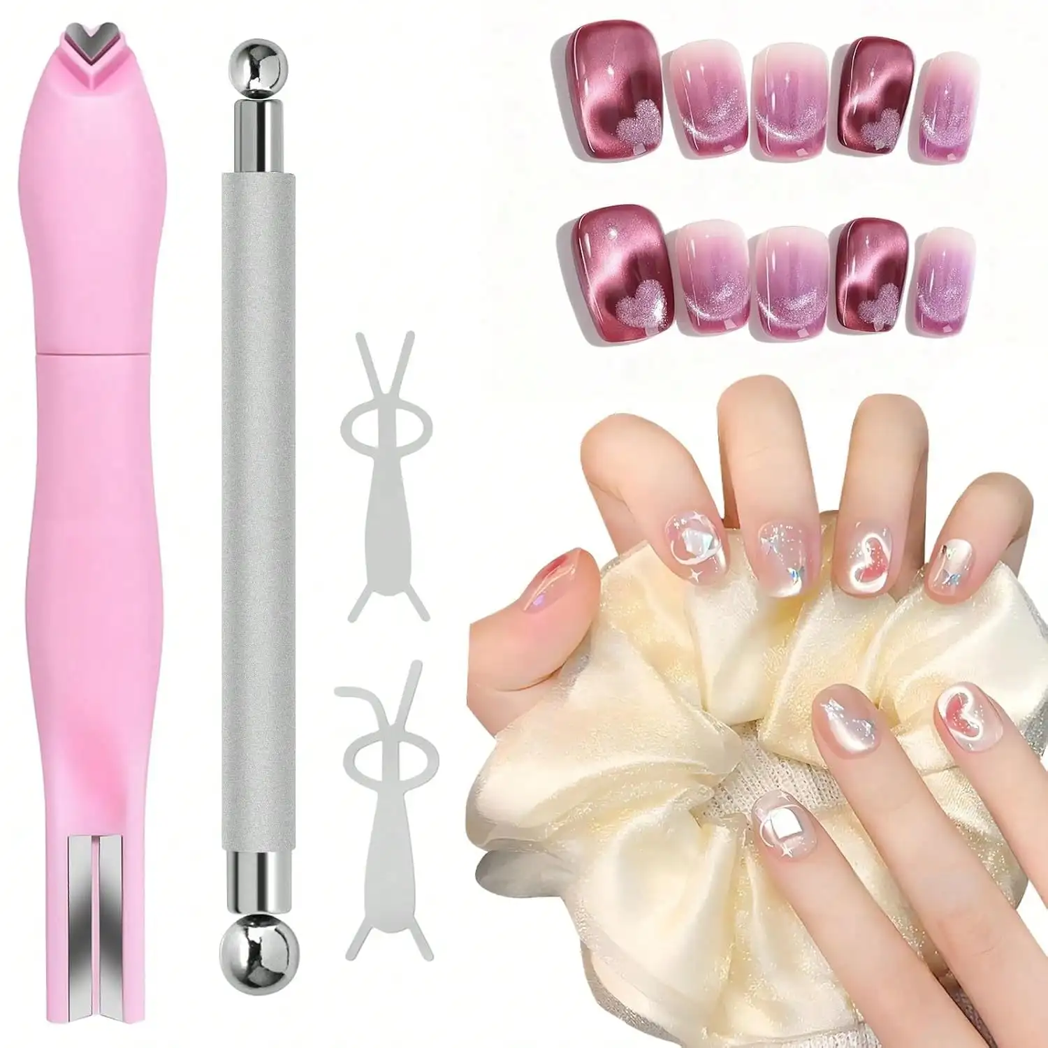 

4Pcs Cat Eye Nail Magnet Set Dual Ended Pen Bunny Guide DIY 3D Gel Nail Art Manicure Tool Home Salon Use