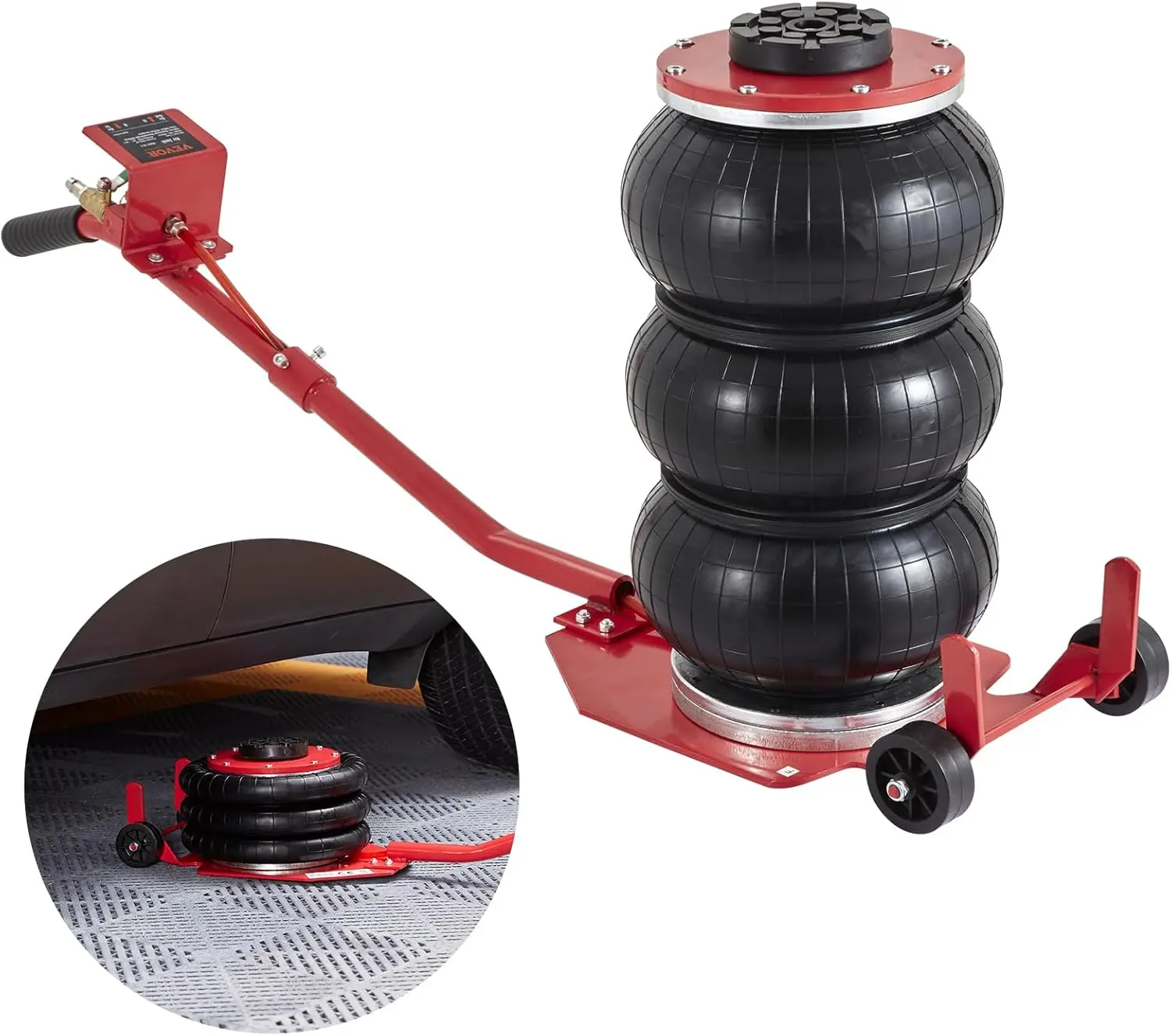 

3 Ton Air Jack, 6600 lbs Triple Bag Lift, Fast Pneumatic for Cars & Garages, Red