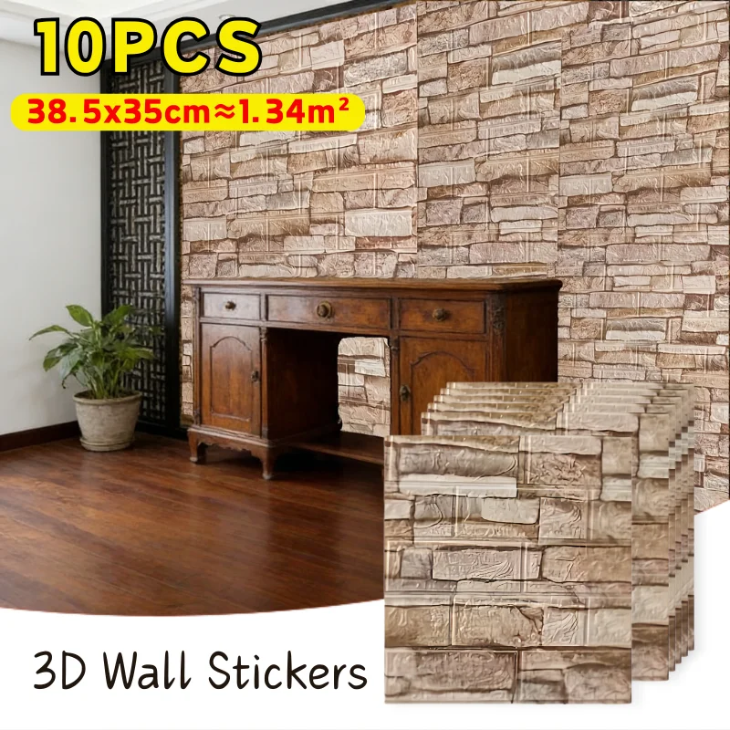Self Adhesive 3D Foam Wall Sticker 10Pcs 38.5x35cm Brick Pattern Wallpaper White Black Bedroom Indoor Home Decor