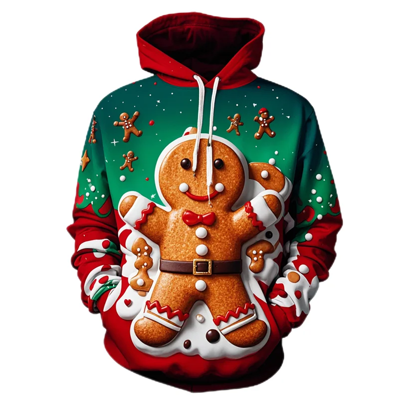 2024 Cute Gingerbread Man Santa Claus Graphic Sweatshirts Casual Boy Pullovers Kids Christmas Gift Tracksuit Cartoon Xmas Hoody