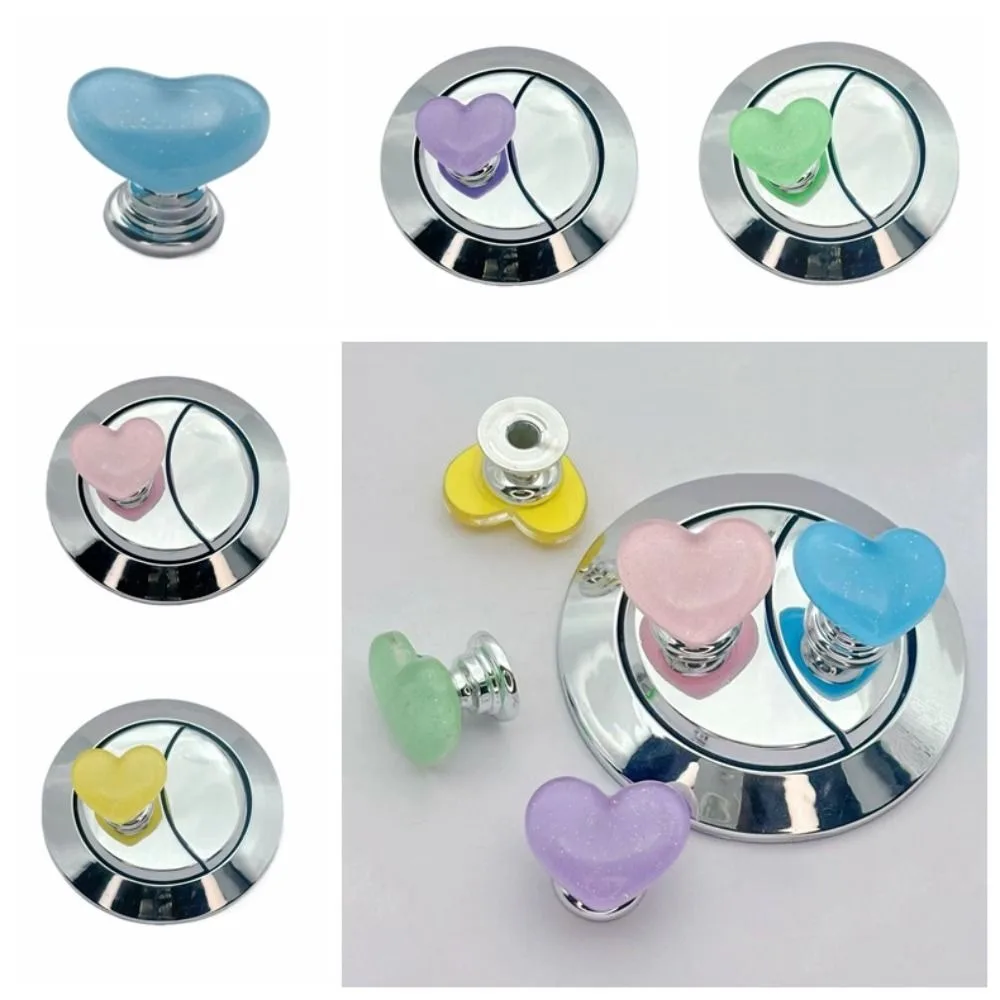 Creative Heart Shape Toilet Press Glitter Push Switch Toilet Button Love Nail Protector Water Tank Buttons Decor