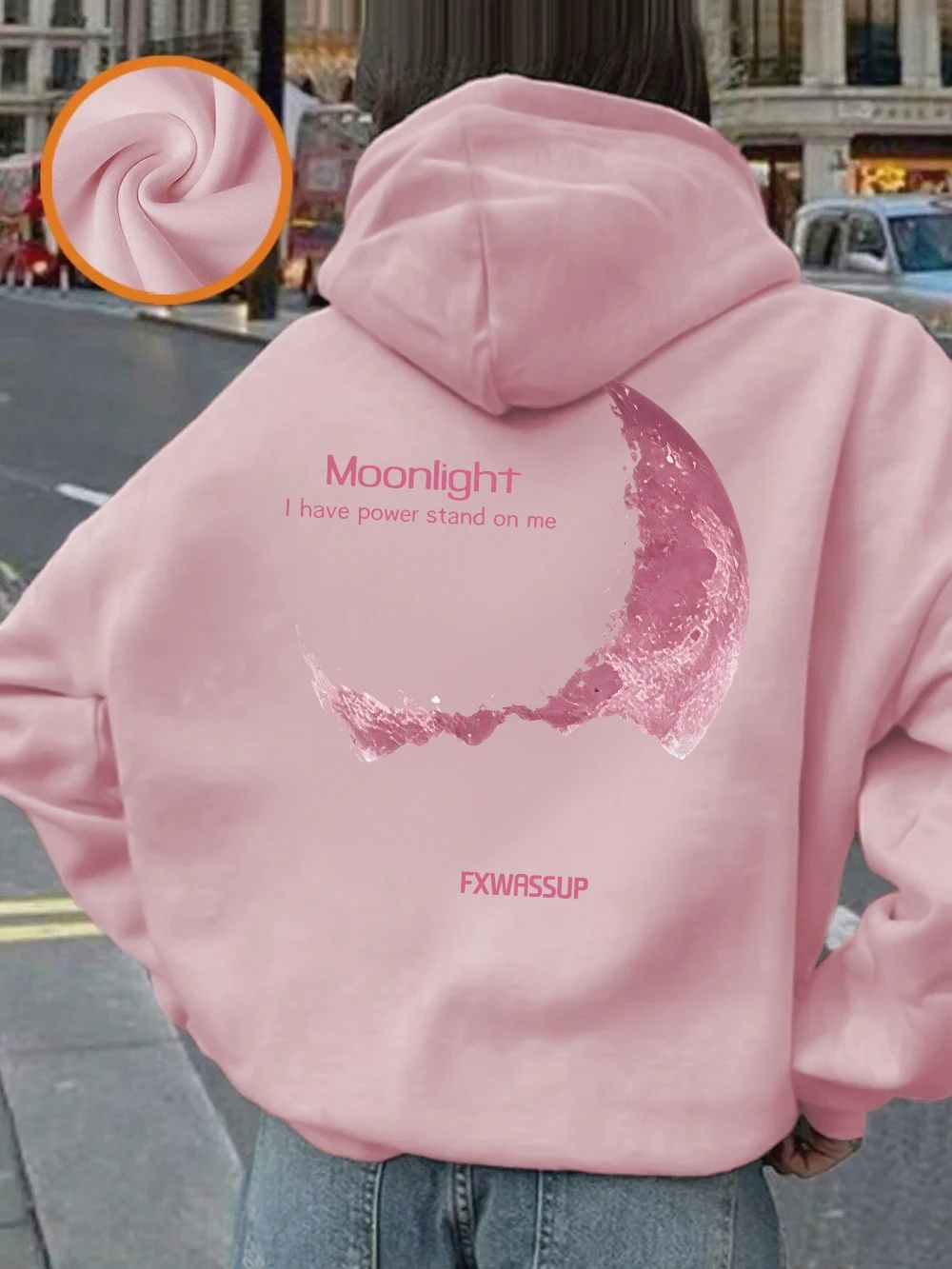 เสื้อฮู้ดพิมพ์ลายแสงจันทร์สวยงามสำหรับผู้หญิง เสื้อสเวตเชิ้ตลำลองพื้นฐาน มีกระเป๋า เสื้อกันหนาวผ้าฟลีซอุ่นๆ เสื้อผ้าผู้หญิง