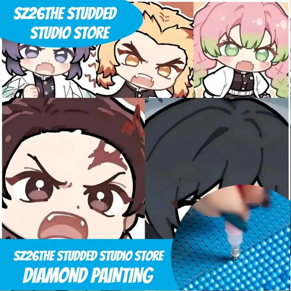 Pintura de Diamantes 5D DIY con Diseño de Anime Demon Slayer: Hashibira Inosuke, Tokito Muichiro, Kanroji Mitsuri, Shinobu Kocho