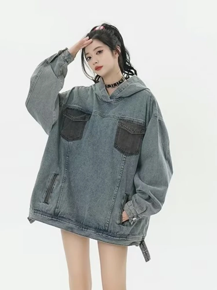 Denim Hoodies Men Patch Design All-match Japanese Style Long Sleeve High Street Hotsweet Hip Hop Summer Ladies Clothing Daily