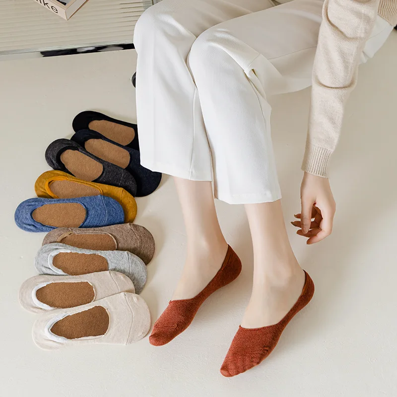 Women Spring Summer Cotton Invisible Liner Insoles Solid Color Silicone Anti Slip Low Cut Hidden Shoe Inner Pads