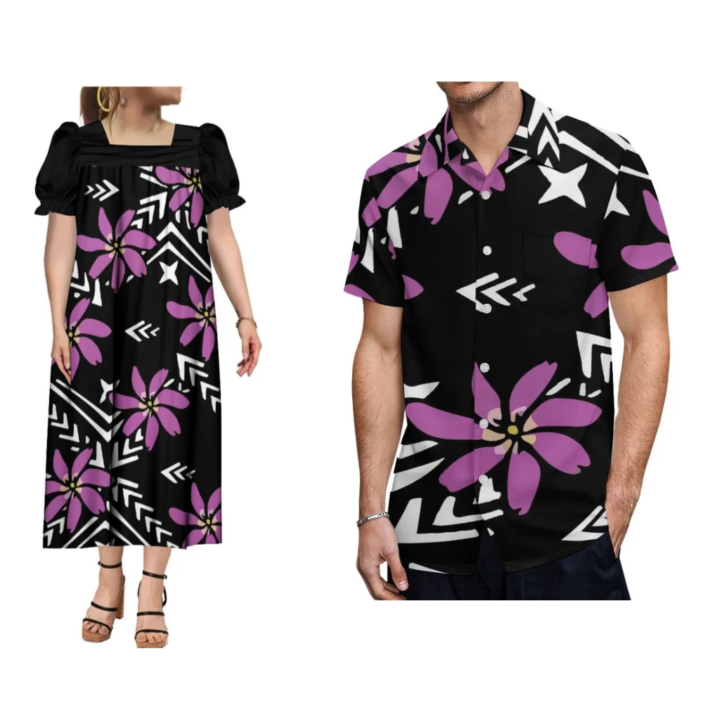 2024 New Couple Clothing Women Mumumu Long Skirt Men's Casual Shirt Polynesian High Quality Dress Customization