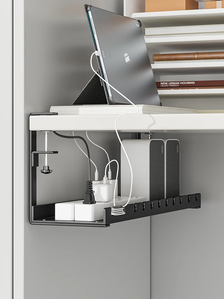 No-Drill Desk underneath Cable Management Rack Office Computer Desk Back Metal Cable Organizer Wire Arrangement Shelf