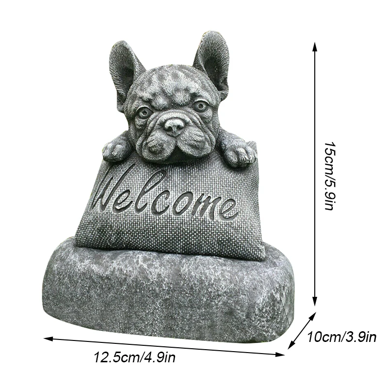 French Bulldog Sculpture Crafts Welcome Sign Statue Patio Lawn Courtyard Home Decoration DO