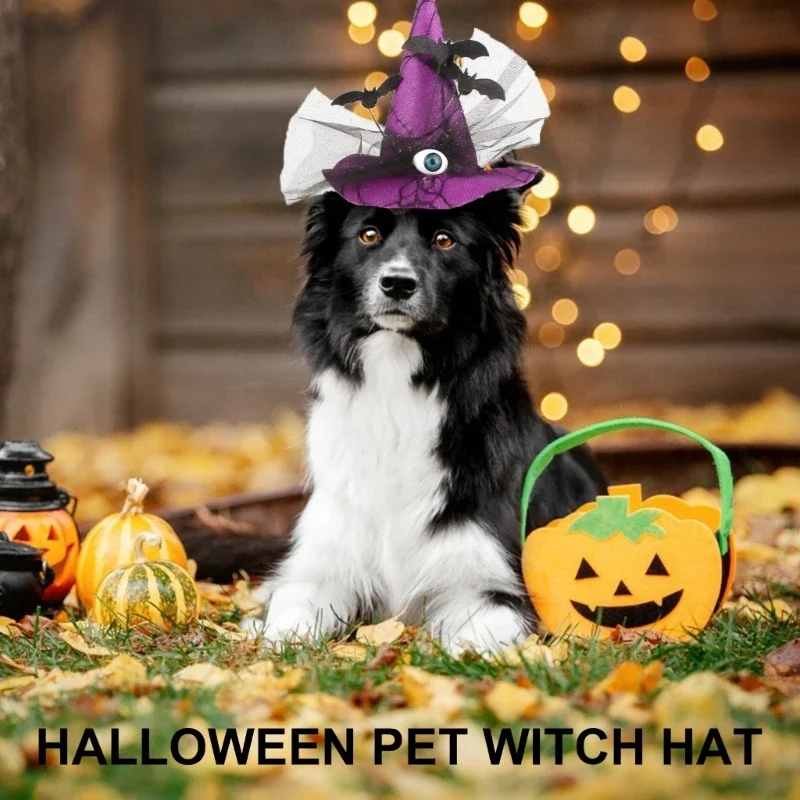 Pet Witch Hat Halloween Carnivals Photography Dogs Witch Hat with Stretch Chin Rope Parties Cosplay Hat for Small Dogs