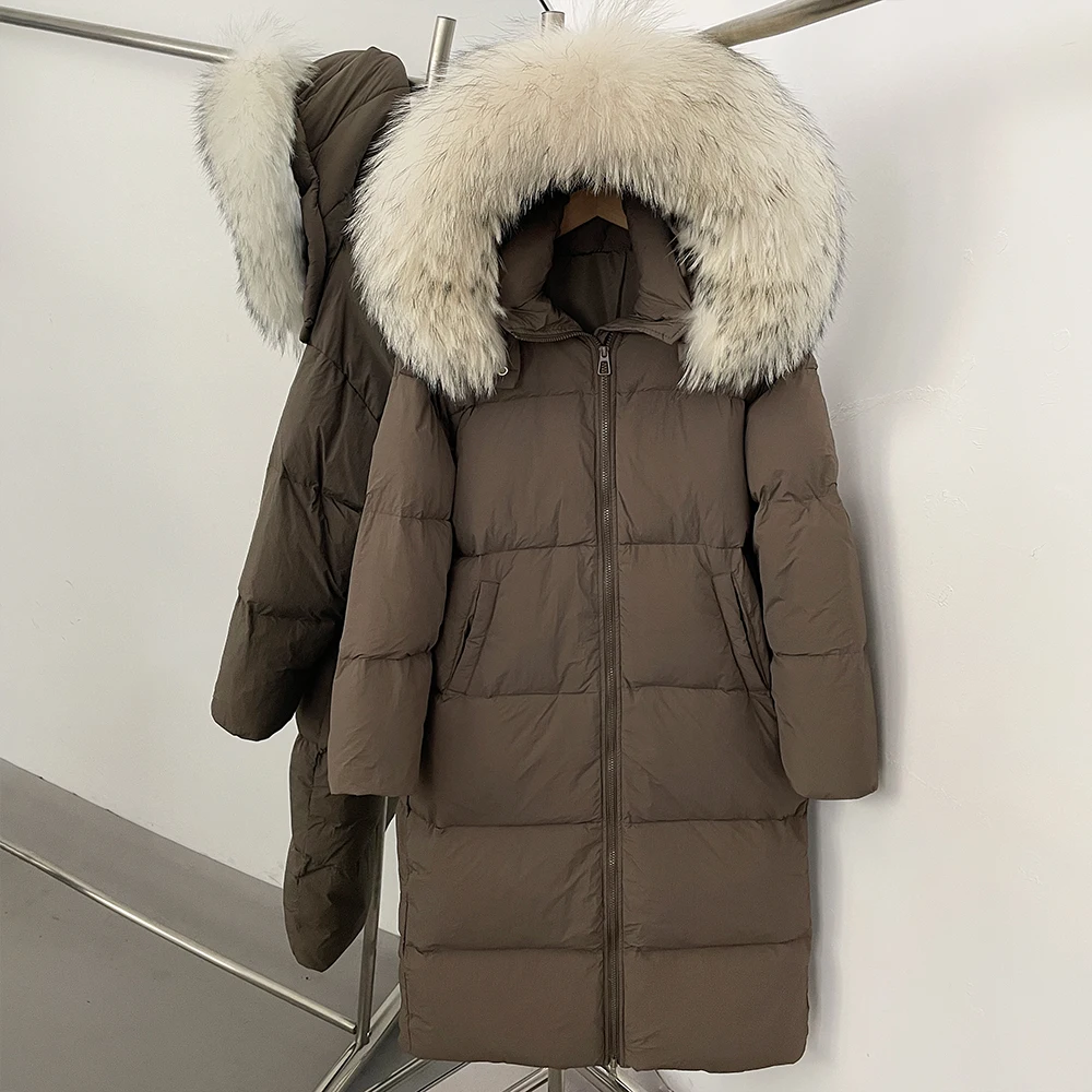 Women's Long Down Jacket with Natural Fur Collar Winter Warm Hooded Slim Fit Coat Lightweight Thermal Windproof Outdoor Overcoat view 5