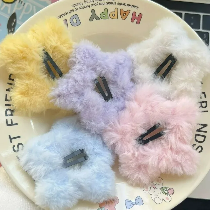 New Star BB Hair Clips Y2K Girls Sweet Plush Hairpins Hairclip Women Kids Cute Side Bangs Barrettes Headdress Hair Accessories