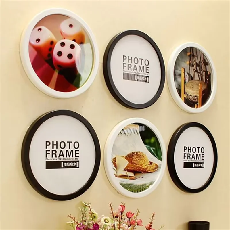Simple Style Circular Photo Frame Solid Color Solid Wood Wall Mounted Photo Frame 5-10 Inch Frame Childrens Picture Single Frame