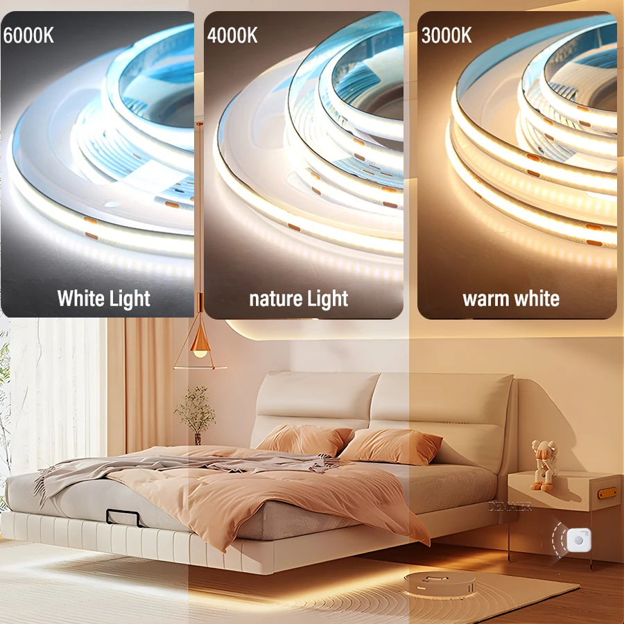 COB LED Strip Light para Under Cabinet Coleção, sem fio Motion Sensing, Toque Mão Scan, Regulável Bar, Lâmpada da noite, Estante Roupeiro