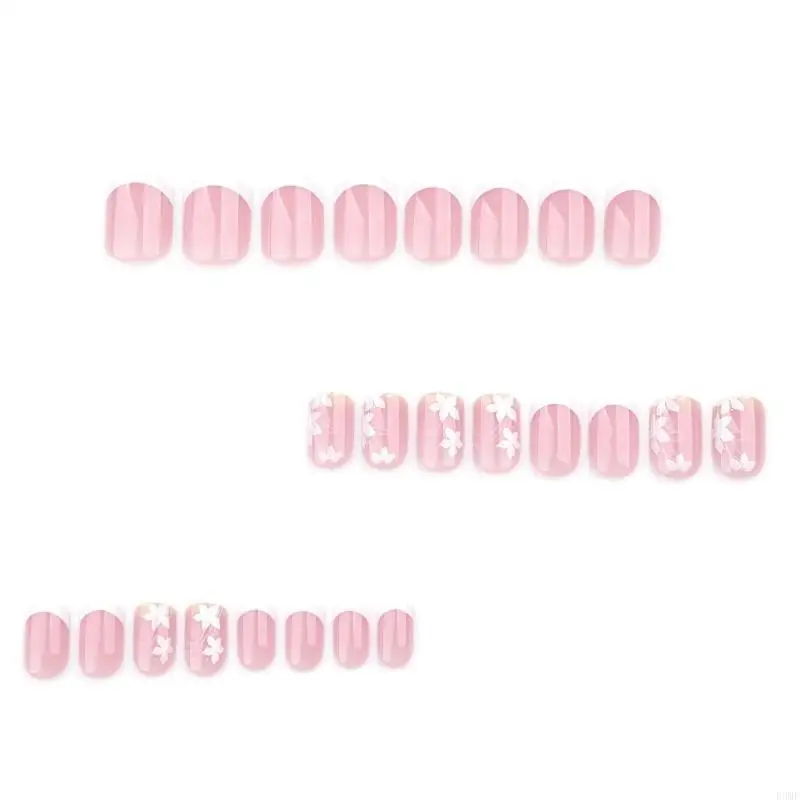 

R3MF 24PCS Глянцевый цветочный пресс на ногтевой пружине False French Tip Square Plect на n