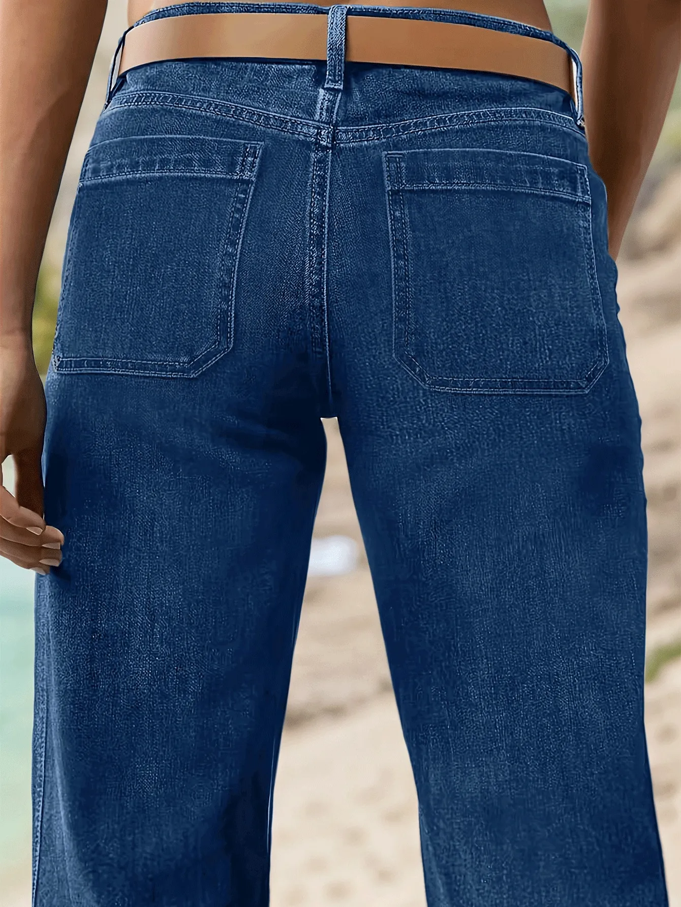 Jean en denim délavé bleu vintage à jambe droite pour femme - Vêtements décontractés de style rétro