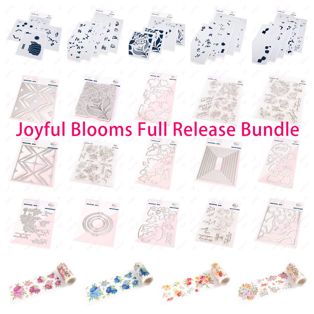 Pink Fresh Joyful Blooms Full Release Bundle Metal Cutting Dies Stamps Stencil Hot Foil Embossing Template DIY Greeting Card