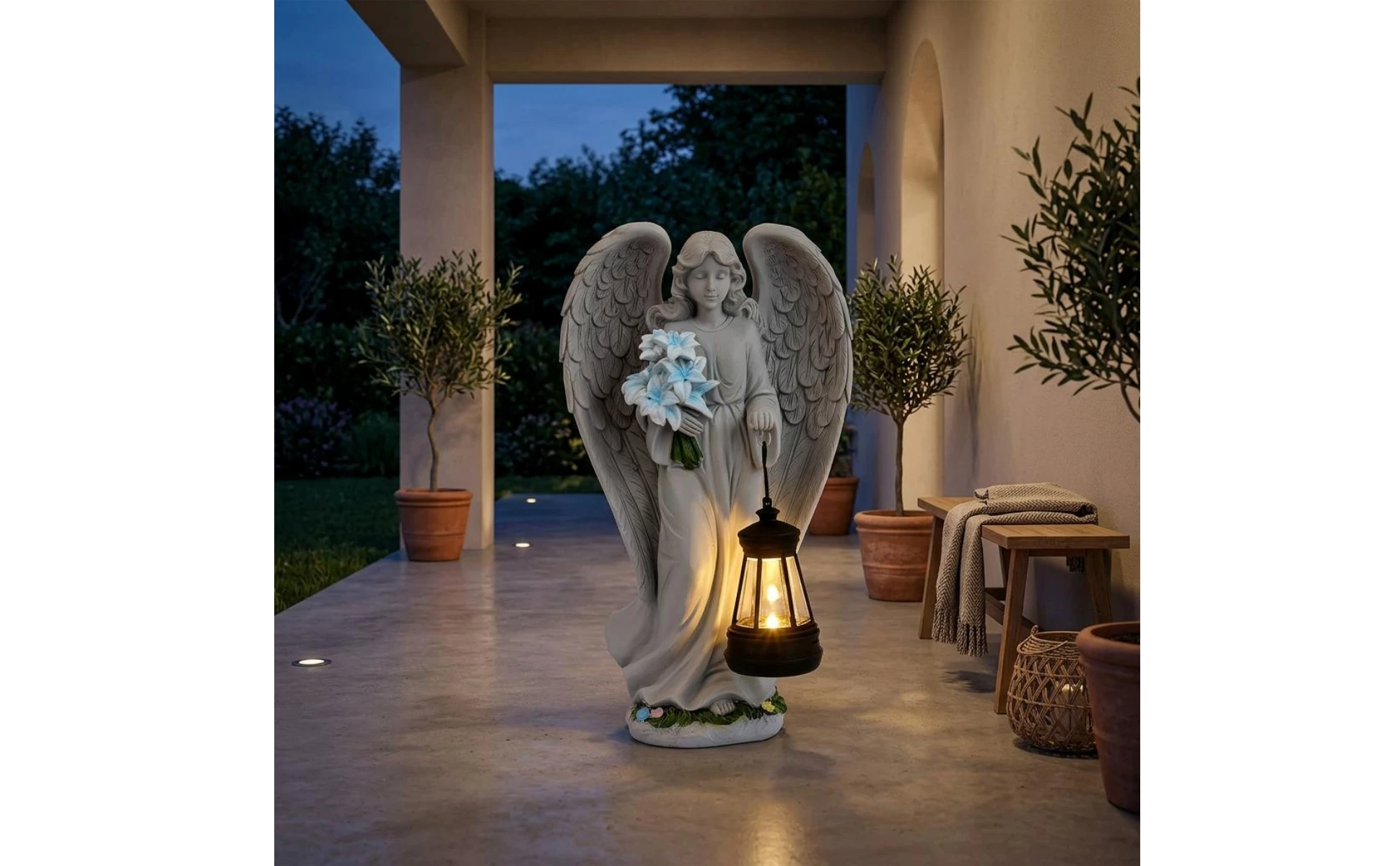 Angel Lantern Statue Feathered Wings Solar Angel Statue Outdoor Decor Decorative Weather Resistant for Walkway