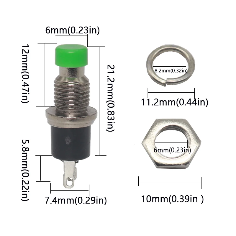【10-5PCS】PBS-110 7MM Momentary Push Button Switch Press  Reset Switch Momentary ON OFF Push Button Micro Switch Normally Open NO