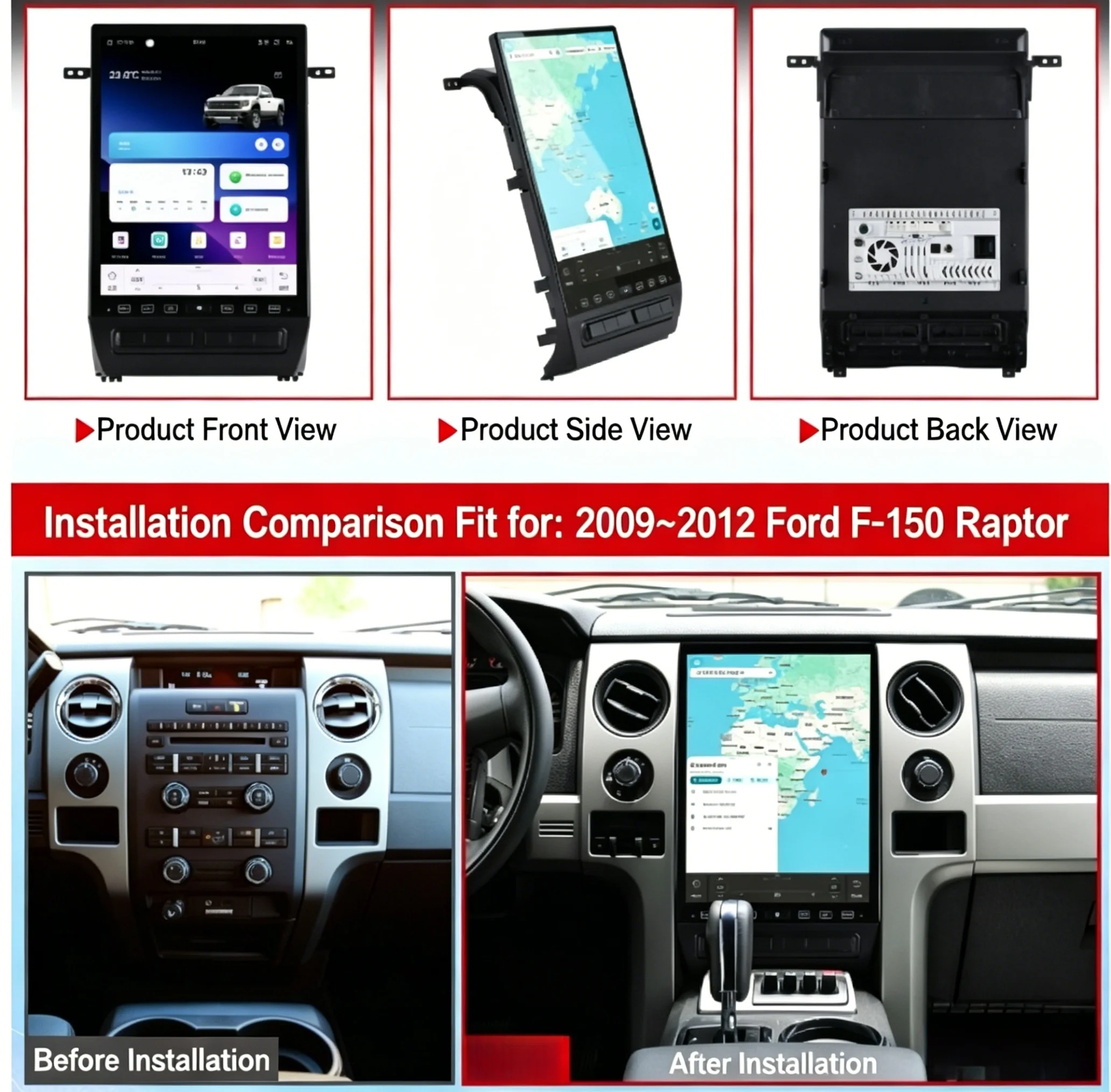 16.2 Inch Android 14 CarPlay Car Radio For Ford F150 2009 2010 -2012 Touch Screen Multimedia Player GPS Navigation Head Unit DSP