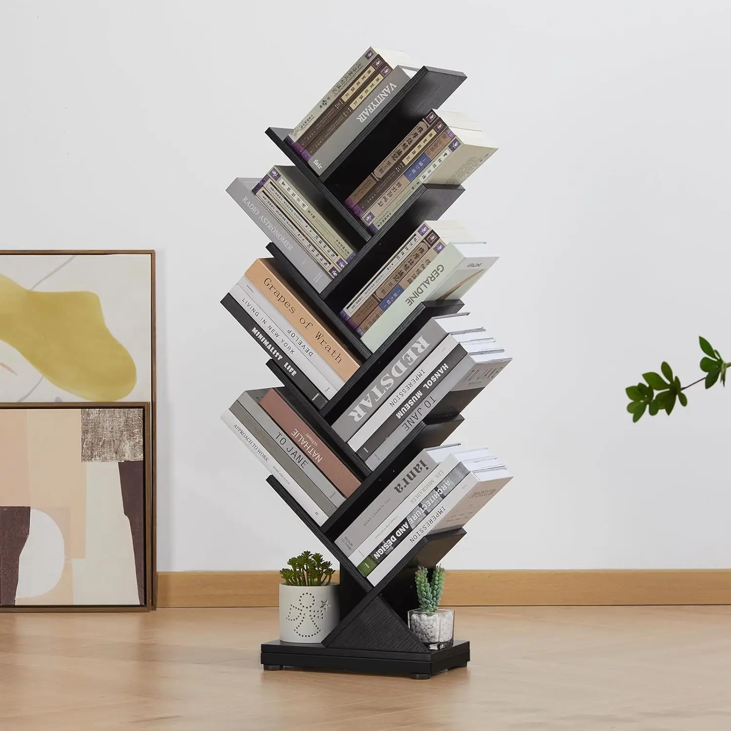 Tree-Shaped Bookshelf, 9-Layer, 38.4-Inch, Retro, Floor-standing, Can Be Holed Books, Books, Storage Rack