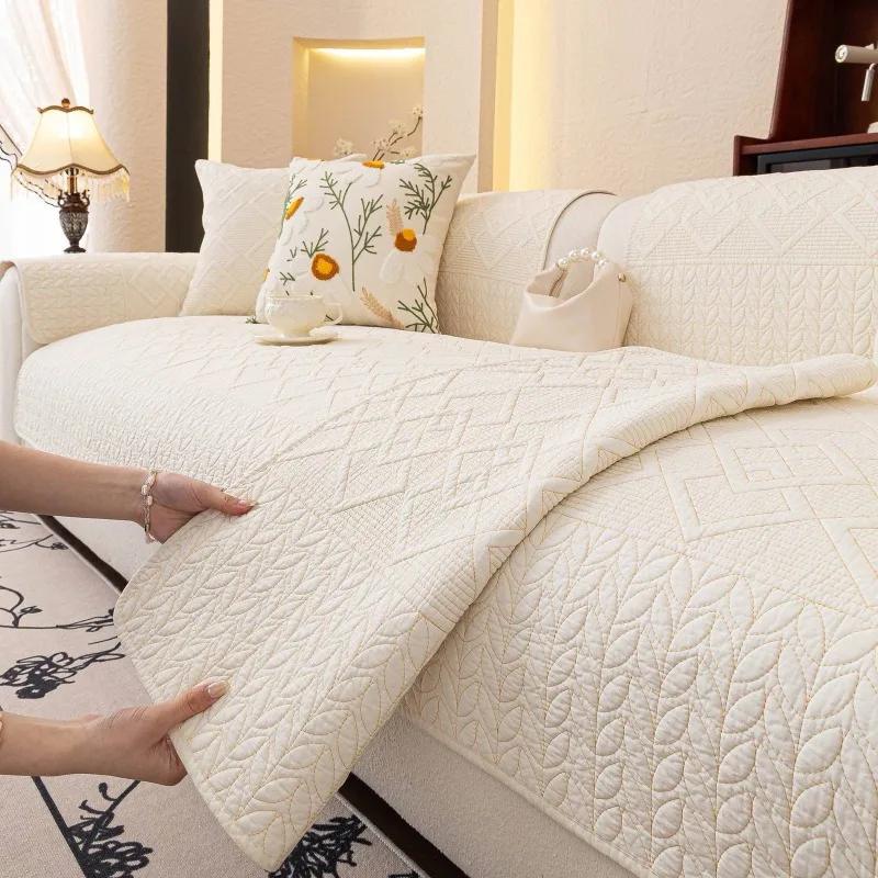 New Pure Cotton Sofa Seat Cover Winter Couch Pad for Living Room Decor Corner Non-Slip Solid Sofa Cushion Mat Towel כיסוי ספה