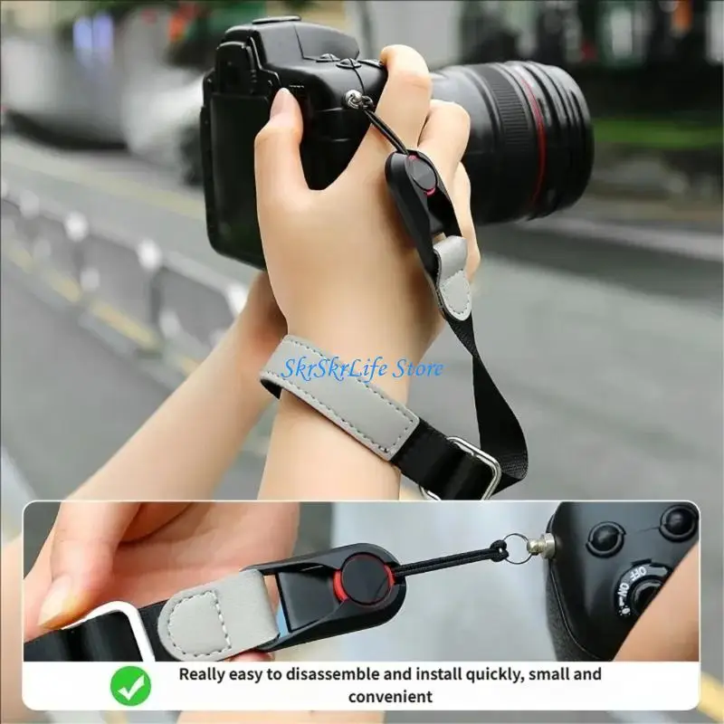 E65E Ergonomic Design Faux Leather Camera Wrist Strap with Fast Detach System For Various Mirrorless Models