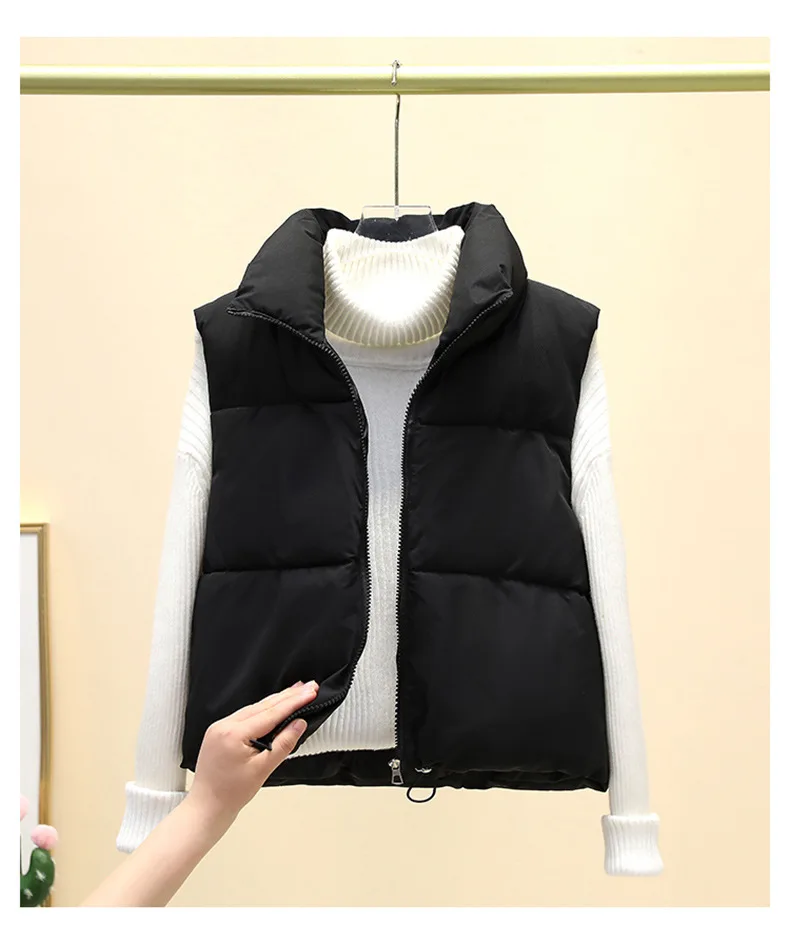 Women Short Cotton Down Vest Autumn Winter Stand Collar Down Sleeveless Jackets Outdoor Elegant Solid Travel Jackets Clothes