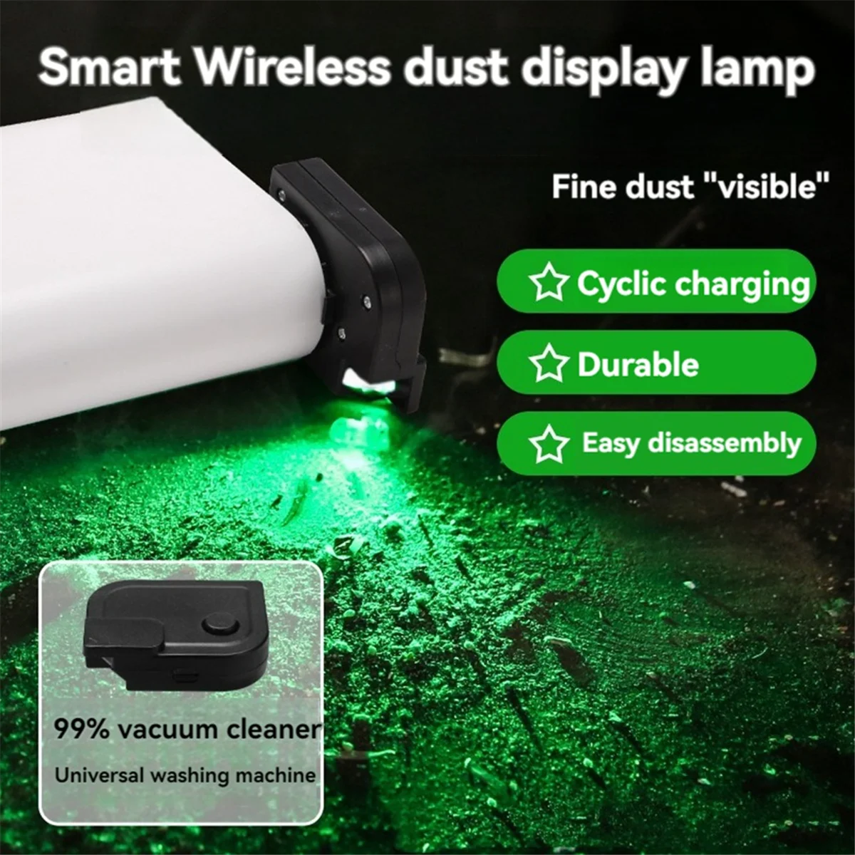 Rechargeable Upright Vacuum Cleaner Dust Display LED Light Attachment, Green Light Universal Upgrade Vacuum Accessories