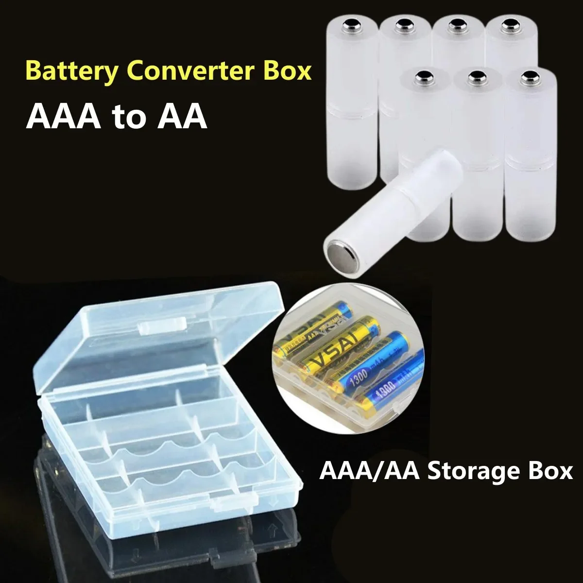 

8PCS Transparent White AAA to AA Size Cell Battery Adaptor Plastic Battery Holder Case Converter Switcher Battery Box Wholesale