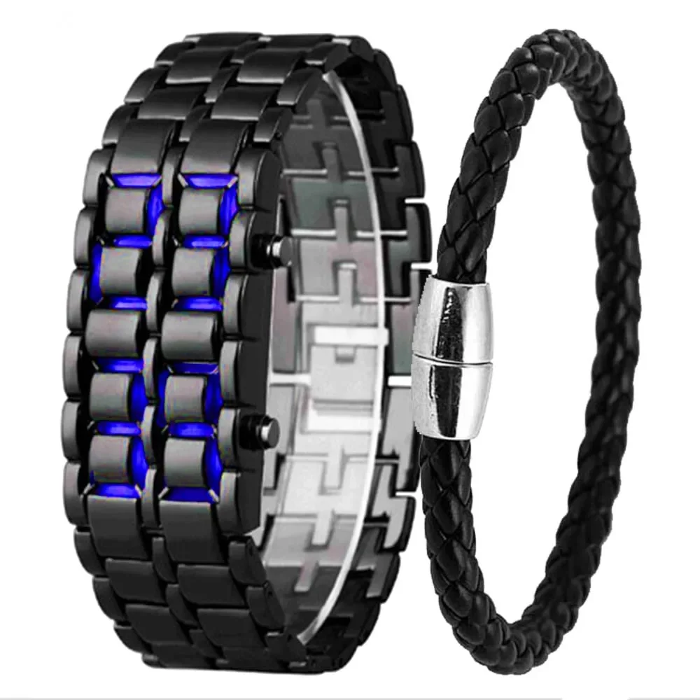 Orologio sportivo moda uomo orologio al quarzo metallo digitale ferro metallo blu LED Samurai per uomo orologio lava binario Relogio Masculino