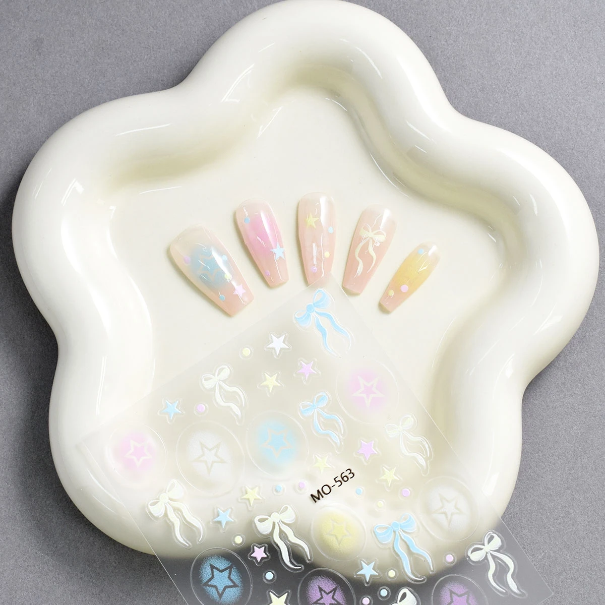 3/6 folhas de adesivos de unhas com laço de estrela fofo – decalques autoadesivos pastel sonhadores para decoração de manicure acrílica em gel DIY