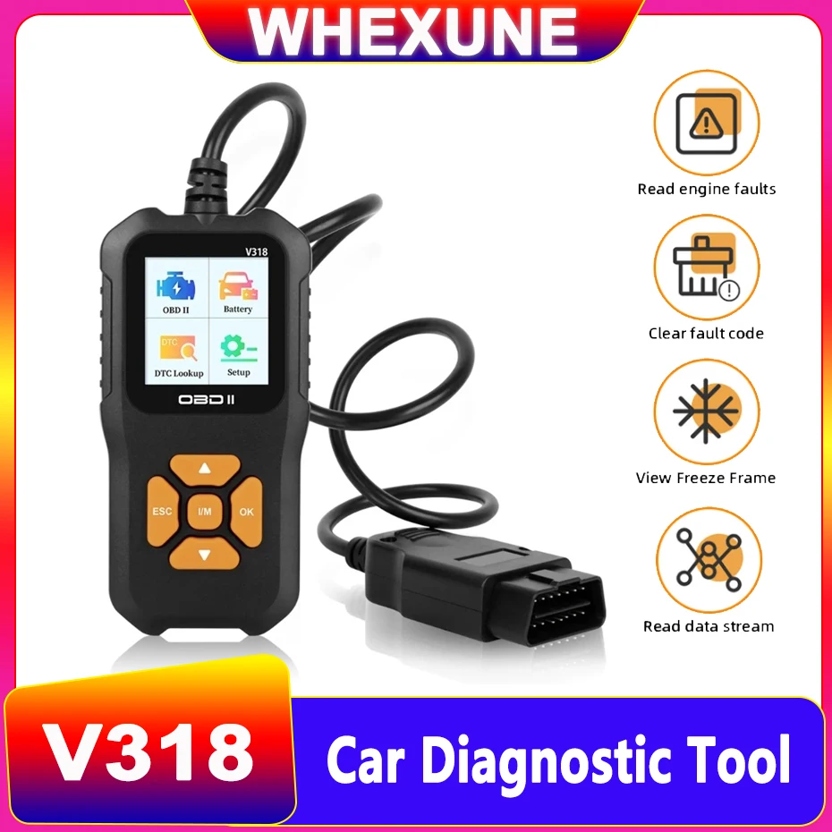 

WHEXUNE OBD2 Car Scanner Diagnostic Scan Tool V318 Color ScreenVehicle Fault Code Reader Auto Read Fault Code Check Engine Light