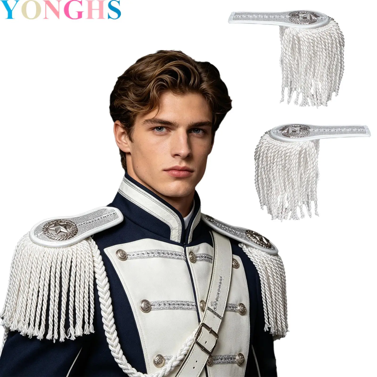 

1Pair Drum Horn Band Tassel Fringe Chain Shoulder Badge Applique Epaulet Clothing Costume Accessories for Uniform Matching
