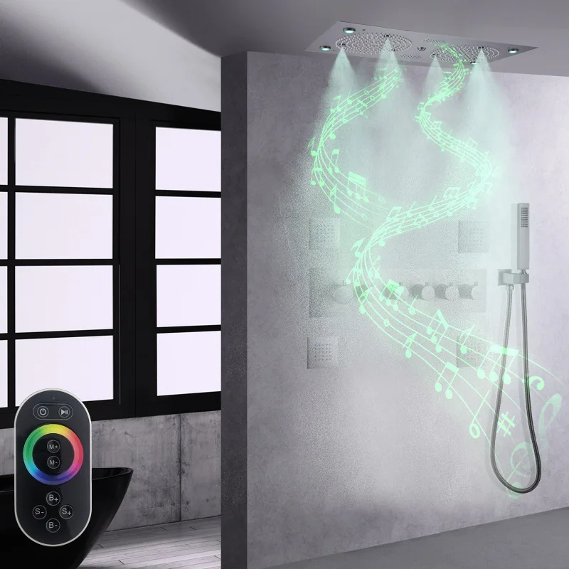 Concealed shower with music speaker, mobile phone control LED light, embedded three-function LED music