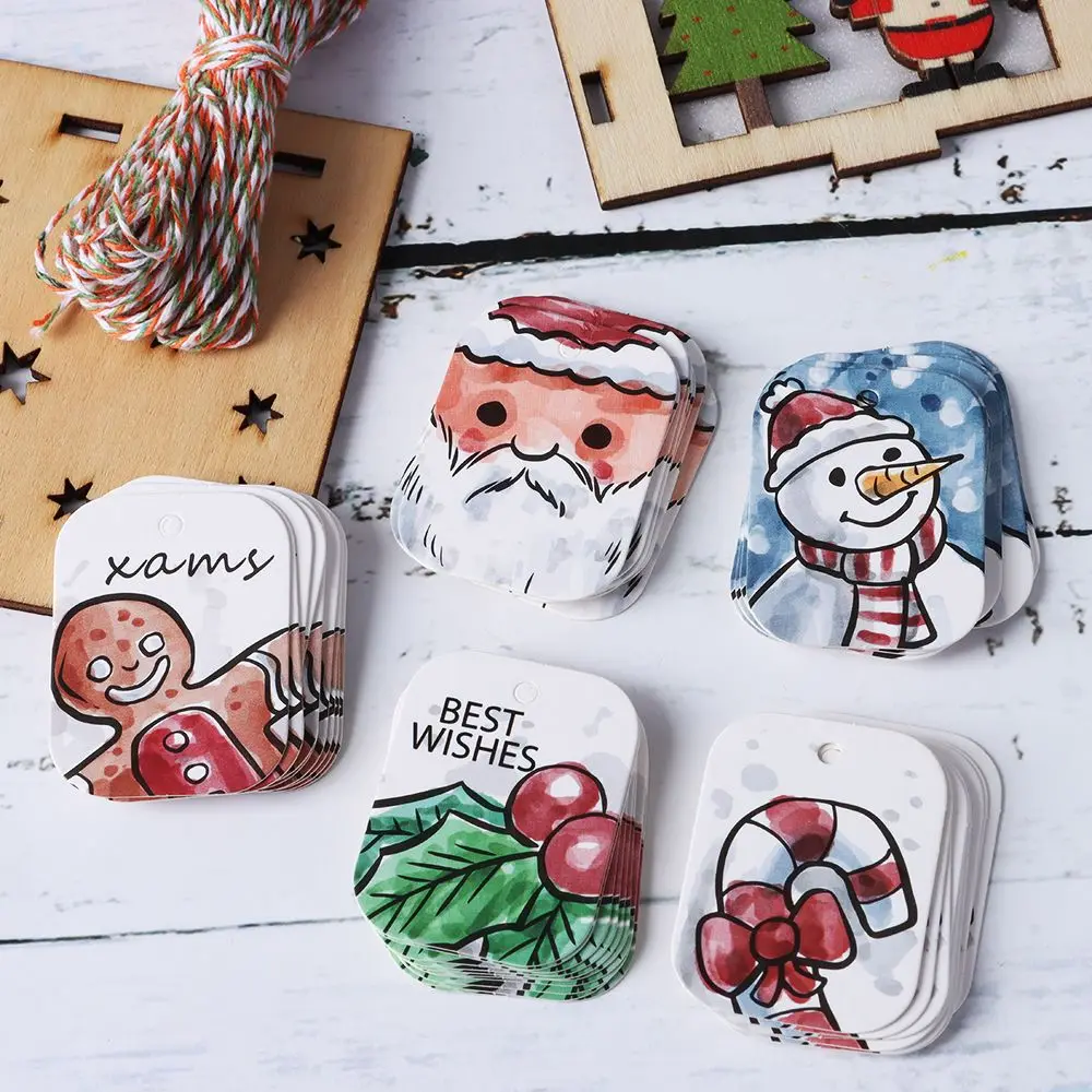 48/50 szt. Wesołych papier świąteczny etykieta na prezent Snowman jeleń Santa Claus do papierowych etykiet metki dekoracja DIY na przyjęcie